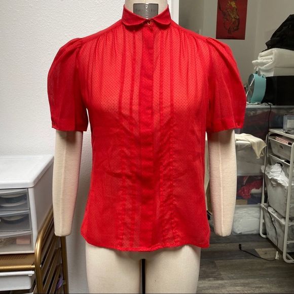 Vintage Red and Black Polka Dot Puff Sleeve Blouse - Picture 1 of 8